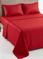 Elegant Hotel-Style King Flat Bed Sheet - 90 GSM Soft Fabric Cool Feel & 1cm Satin Stripes in Rich Royal Red, 250x270 CM Set
