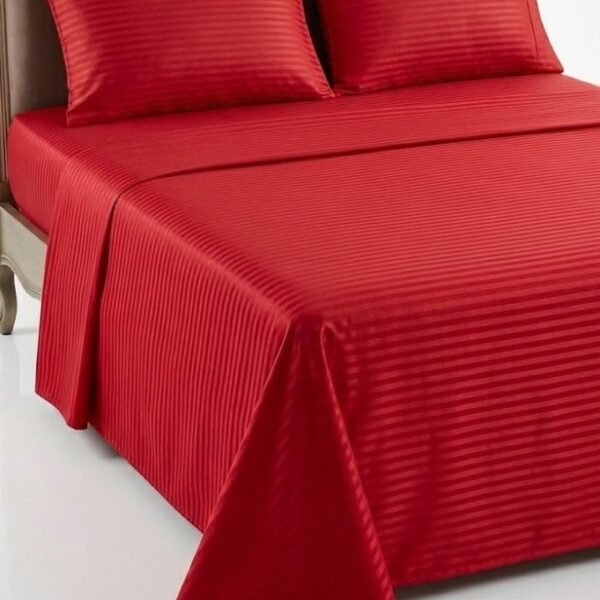 Elegant Hotel-Style King Flat Bed Sheet - 90 GSM Soft Fabric Cool Feel & 1cm Satin Stripes in Rich Royal Red, 250x270 CM Set