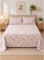 3-Piece King Size Bed Sheet Set - 150 GSM Premium Microfiber Bedding with Delicate Meadow Wildflower Print, Includes 1 Flat Sheet (270x250 CM) & 2 Matching Pillowcases (50x75 CM)
