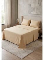 Ever Home 90 GSM Plain Microfiber Bedsheet Set - King Size (250 x 270 CM) with 2 Pillow Covers (50 x 75 CM), Ultra-Soft Hotel Quality Breathable Flat Bed Sheet, Beige