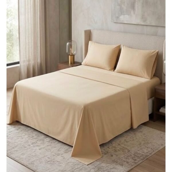 Ever Home 90 GSM Plain Microfiber Bedsheet Set - King Size (250 x 270 CM) with 2 Pillow Covers (50 x 75 CM), Ultra-Soft Hotel Quality Breathable Flat Bed Sheet, Beige