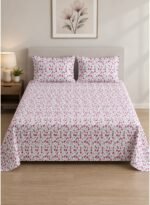Ever Home 3-Piece Spring Blossom Flat Sheet Set/Delicate Fuchsia Pink Wildflower Meadow Print / 125 GSM Ultra-Soft Breathable Fabric/King Size 270x240 CM with 2 Pillow Cases