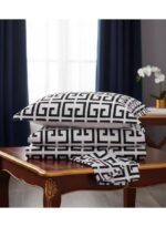 Ever Home Luxury Brushed Microfiber King Flat Sheet Set (270 x 250 CM) – Modern Black & White Geometric Greek Key Print with 2 Pillow Covers, Silky-Soft & Breathable Bedding - Image 3