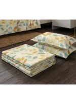 Ever Home Premium 125 GSM Ultra-Soft Flat Bed Sheet Set/Botanical Leaf Print in Yellow & Blue/Complete 3-Piece Bedding with 2 Pillow shams/King 270x240 CM - Image 3