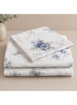Ever Home Luxury Brushed Microfiber King Flat Sheet Set (270 x 250 CM) – White Blue Floral Vintage Botanical Print with 2 Pillow Covers, Silky-Soft & Breathable Bedding - Image 2