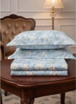 3-Piece King Size Bed Sheet Set - 150 GSM Premium Microfiber Bedding with Elegant White Floral Print on Sky Blue, Includes 1 Flat Sheet (270x250 CM) & 2 Matching Pillowcases (50x75 CM) - Image 2