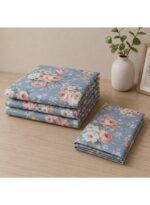 Ever Home 3-Piece Dusty Blue Vintage Rose Flat Sheet Set/Romantic English Country Garden Pink & Cream Floral Print / 125 GSM Silk-Touch Breathable Fabric/King Size 270x240 CM with 2 Pillow Cases - Image 4