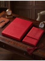 Elegant Hotel-Style King Flat Bed Sheet - 90 GSM Soft Fabric Cool Feel & 1cm Satin Stripes in Rich Royal Red, 250x270 CM Set - Image 5