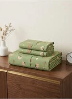 3-Piece Premium Quality 150 GSM Microfiber King Size Flat Bed Sheet Set - Soothing Sage Green with Peach Floral Print, Includes 1 Flat Sheet (270x250 CM) & 2 Pillowcases (50x75 CM) - Image 3