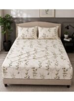Ever Home Luxury Brushed Microfiber King Flat Sheet Set (270 x 250 CM) – Off-White Earthy Botanical Leaf Print with 2 Pillow Covers, Silky-Soft & Breathable Bedding - Image 2
