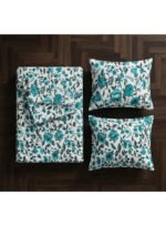 Ever Home 3-Piece Turquoise Floral Flat Sheet Set/Vivid Teal Blossom & Vine Botanical Print / 125 GSM Silk-Touch Breathable Fabric/King Size 270x240 CM with 2 Pillow Cases - Image 2