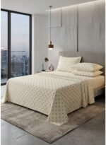 3-Piece King Size Bed Sheet Set - 150 GSM Premium Microfiber Bedding with Classic Polka Dot Print on Cream, Includes 1 Flat Sheet (270x250 CM) & 2 Matching Pillowcases (50x75 CM) - Image 2