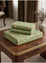 3-Piece Premium Quality 150 GSM Microfiber King Size Flat Bed Sheet Set - Soothing Sage Green with Peach Floral Print, Includes 1 Flat Sheet (270x250 CM) & 2 Pillowcases (50x75 CM) - Image 4