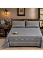 Ever Home Luxury Brushed Microfiber King Flat Sheet Set (270 x 250 CM) – Classic Grey Tribal Mudcloth Aztec Print with 2 Pillow Covers, Silky-Soft & Breathable Bedding - Image 2