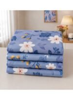 Ever Home Luxury Brushed Microfiber King Flat Sheet Set (270 x 250 CM) – Blue White Blossom Floral Print with 2 Pillow Covers, Silky-Soft & Breathable Bedding - Image 2