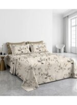 Ever Home 90 GSM Printed Microfiber Flat Bed Sheet Set - King Size (270 x 250 CM) with 1 Flat Sheet and 2 Pillow Covers (50 x 75 CM), Botanical Floral Pattern, Beige - Image 2
