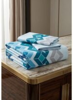 Ever Home Modern Geometric 3D Cube Pattern Blue & Teal King Flat Bed Sheet Set, Luxury 125 GSM Soft Breathable Fabric, Designer Bedding with 2 Pillowcases, 270x240 CM - Image 5