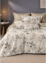 Ever Home 90 GSM Printed Microfiber Flat Bed Sheet Set - King Size (270 x 250 CM) with 1 Flat Sheet and 2 Pillow Covers (50 x 75 CM), Botanical Floral Pattern, Beige