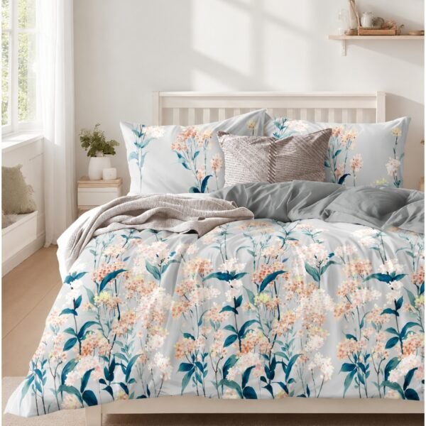 Ever Home 90 GSM Printed Microfiber Flat Bed Sheet Set - King Size (270 x 250 CM) with 1 Flat Sheet and 2 Pillow Covers (50 x 75 CM), Watercolor Wildflower Pattern, Soft Blue & Multi