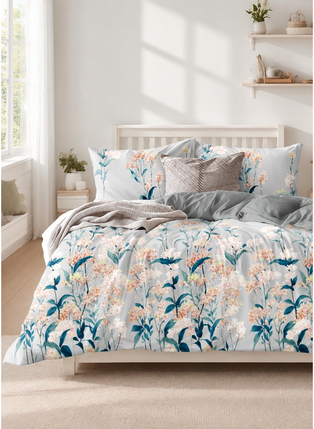 2386f939-cbe6-4e40-aecb-724c1a59e178.jpeg Ever Home 90 GSM Printed Microfiber Flat Bed Sheet Set - King Size (270 x 250 CM) with 1 Flat Sheet and 2 Pillow Covers (50 x 75 CM), Watercolor Wildflower Pattern, Soft Blue & Multi - Image 1