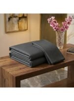 Luxury Hotel Quality King Flat Bed Sheet Set - 300 TC Feel 1cm Satin Striped Modern Dark Grey Bedding, 280x270 CM with 2 Pillowcases - Image 2