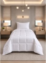 Ever Home 90 GSM Ultra-Soft Lightweight Comforter Set – Single Size (160 x 200 CM), Solid White with 1 Pillow Cover & Storage Bag