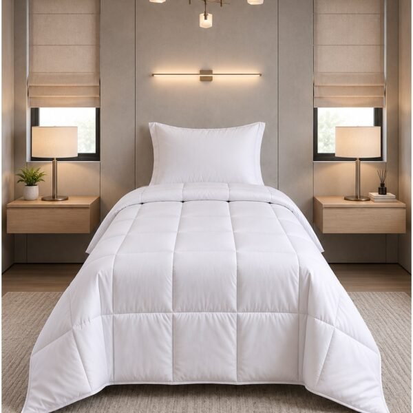 Ever Home 90 GSM Ultra-Soft Lightweight Comforter Set – Single Size (160 x 200 CM), Solid White with 1 Pillow Cover & Storage Bag