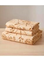 Ever Home Luxury Brushed Microfiber King Flat Sheet Set (270 x 250 CM) – Warm Sand & Caramel Wildflower Botanical Print with 2 Pillow Covers, Silky-Soft & Breathable Bedding - Image 2