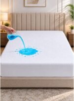 Ever Home 100% Waterproof Laminated Fitted Mattress Protector - White Polyester Fabric, Breathable & Noiseless Bed Cover, King Large Size (200 x 200 + 25 CM Pocket)