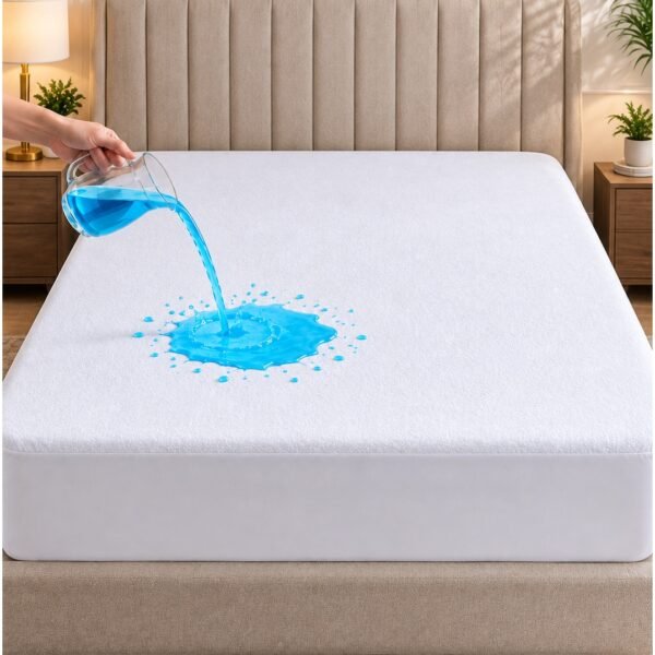 Ever Home 100% Waterproof Laminated Fitted Mattress Protector - White Polyester Fabric, Breathable & Noiseless Bed Cover, King Large Size (200 x 200 + 25 CM Pocket)