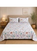 Ever Home Ultra-Soft Microfiber King Flat Sheet Set (270 x 250 CM) – Pastel Daisy & Wildflower Botanical Print with 2 Pillow Shams, Lightweight & Breathable All-Season Bedding - Image 2