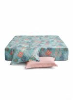 3-Piece King Size Bed Sheet Set - 150 GSM Premium Microfiber Bedding with Vibrant Floral & Botanical Print on Teal Blue, Includes 1 Flat Sheet (270x250 CM) & 2 Matching Pillowcases (50x75 CM) - Image 2