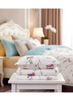 3-Piece King Size Flat Bed Sheet Set - 150 GSM Soft Microfiber Bedding with Classic Floral Print, Includes 1 Flat Sheet (270x250 CM) & 2 Pillowcases (50x75 CM) - Image 4