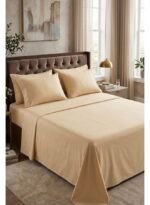 Ever Home 90 GSM Plain Microfiber Bedsheet Set - King Size (250 x 270 CM) with 2 Pillow Covers (50 x 75 CM), Ultra-Soft Hotel Quality Breathable Flat Bed Sheet, Beige - Image 2
