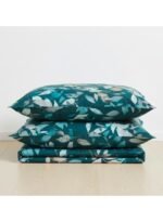 Ever Home Luxury Brushed Microfiber King Flat Sheet Set (270 x 250 CM) – Teal Green White Botanical Leaf Print with 2 Pillow Covers, Silky-Soft & Breathable Bedding - Image 2
