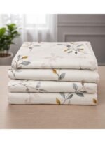 Ever Home Luxury Brushed Microfiber King Flat Sheet Set (270 x 250 CM) – Off-White Earthy Botanical Leaf Print with 2 Pillow Covers, Silky-Soft & Breathable Bedding - Image 3