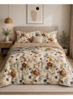 Ever Home Cozy Brushed Microfiber King Flat Sheet Set (270 x 250 CM) – Autumn Mustard & Brown Sunflower Floral Print with 2 Pillow Shams, Silky-Soft & Breathable Bedding - Image 2