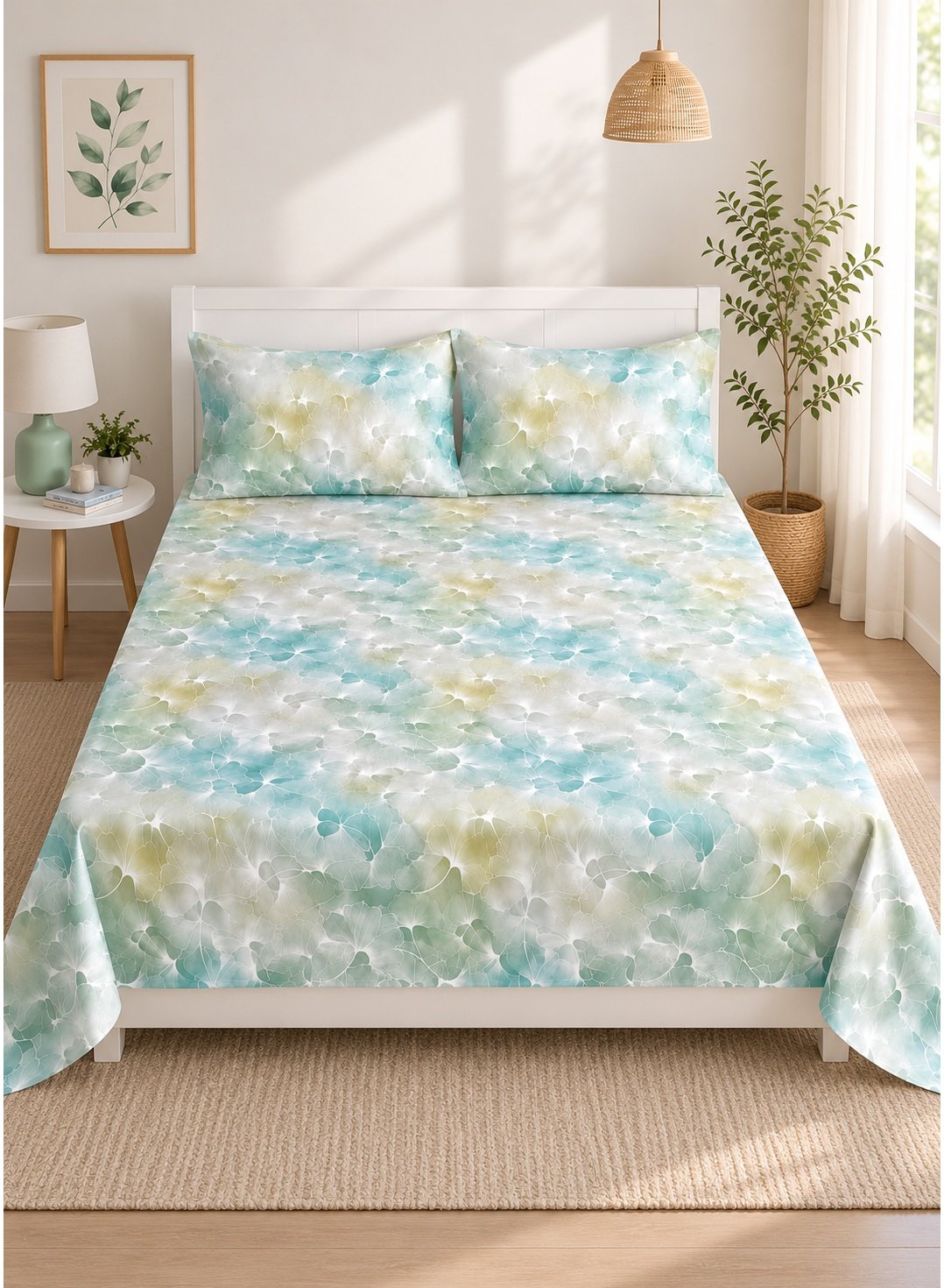 3013b264-066b-40dd-b046-36da31c85d2b.jpeg Ever Home Luxury Brushed Microfiber King Flat Sheet Set (270 x 250 CM) – Ethereal Teal & Gold Abstract Marbled Print with 2 Pillow Covers, Silky-Soft & Breathable Bedding - Image 1