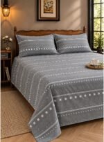 Ever Home Luxury Brushed Microfiber King Flat Sheet Set (270 x 250 CM) – Classic Grey Tribal Mudcloth Aztec Print with 2 Pillow Covers, Silky-Soft & Breathable Bedding