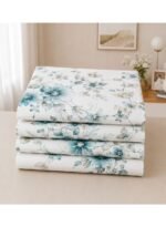 Ever Home Luxury Brushed Microfiber King Flat Sheet Set (270 x 250 CM) – White Teal Floral Botanical Print with 2 Pillow Covers, Silky-Soft & Breathable Bedding - Image 3