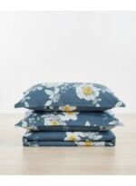 Ever Home Luxury Brushed Microfiber King Flat Sheet Set (270 x 250 CM) – Slate Blue White Peony Floral Botanical Print with 2 Pillow Covers, Silky-Soft & Breathable Bedding - Image 2