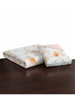 3-Piece King Size Bed Sheet Set - Premium Soft Cotton Bedding with Elegant Orange Floral Botanical Print, Includes 1 Flat Sheet & 2 Pillowcases (Cream/Orange) - Image 5