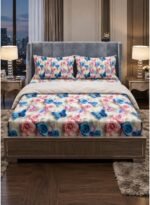 Ever Home Premium 125 GSM Ultra-Soft Flat Bed Sheet Set/Elegant Pink Roses & Blue Butterflies Floral Print/Complete 3-Piece Bedding with 2 Pillow shams/King 270x240 CM