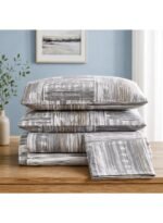 Ever Home Luxury Brushed Microfiber King Flat Sheet Set (270 x 250 CM) – Grey Brown Patchwork Abstract Print with 2 Pillow Covers, Silky-Soft & Breathable Bedding - Image 2