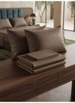 Elegant Hotel-Style King Flat Bed Sheet - Soft Fabric with 90 GSM Feel & 1cm Satin Stripes in Rich Royal Brown, 250x270 CM Set (Brown, King) - Image 4
