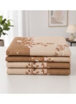 Ever Home Luxury Brushed Microfiber King Flat Sheet Set (270 x 250 CM) – Brown Beige Floral Panel Border Print with 2 Pillow Covers, Silky-Soft & Breathable Bedding - Image 2