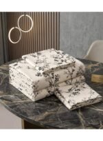 Ever Home 90 GSM Printed Microfiber Flat Bed Sheet Set - King Size (270 x 250 CM) with 1 Flat Sheet and 2 Pillow Covers (50 x 75 CM), Cherry Blossom Branch Pattern, Cream & Black - Image 2