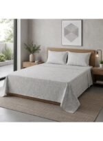 Ever Home 3-Piece Minimalist Grey Flat Sheet Set/Delicate White Twig & Vine Botanical Silhouette / 125 GSM Silk-Touch Breathable Fabric/King Size 270x240 CM with 2 Pillow Cases - Image 2