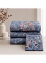 Ever Home Luxury Brushed Microfiber King Flat Sheet Set (270 x 250 CM) – Slate Blue Vintage Floral Print with 2 Pillow Covers, Silky-Soft & Breathable Bedding - Image 3