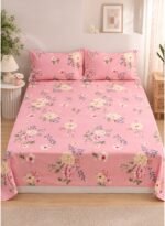3-Piece King Size Bed Sheet Set - 150 GSM Premium Microfiber Bedding with Elegant Pink Floral Print, Includes 1 Flat Sheet (270x250 CM) & 2 Matching Pillowcases (50x75 CM)